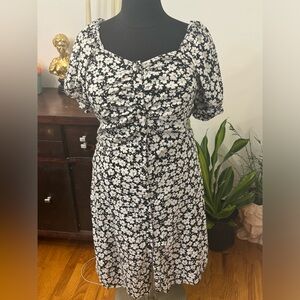 Black Floral button up Linen Dress